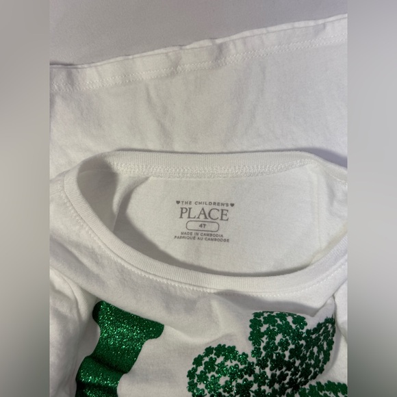 Girls St Patrick’s Day Top Shirt 4T Shamrock Love Tee Green Glitter White Top - Picture 9 of 10